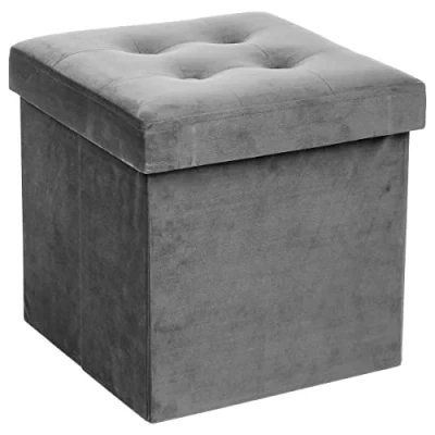 Imagen de ATMOSPHERA CREATEUR D&#039;INTERIEUR Puf Plegable Efecto Terciopelo Gris lysander