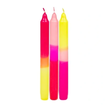 Imagen de Talking Tables Velas cónicas degradadas, sin perfume, rosa neón, naranja y amarillo, paquete de 3, 20 cm