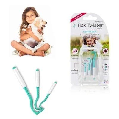 Imagen de Tick Twister® 3 pinzas Para quitar garrapatas con sus caja de almacenamiento perros, gatos, caballos y humanos Rápida e indolora Original Fabricado en Francia.