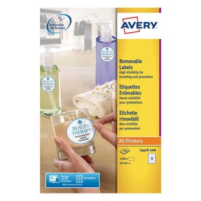 Imagen de Avery L3416 100 Etiqueta de impresora Blanco para autoadhesiva Etiquetas (Blanco, autoadhesiva, A4, Papel, Laser/Inyección tinta, Permanente)