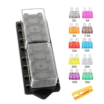 Imagen de Aiqeer 8 Vías Portafusibles Coche Impermeable, 12V / 24V 32V 48V Universal Caja Fusibles Cuchilla Estándar, con 10 Piezas Estándar (2A/3A/5A/7.5A/10A/15A/20A/25A/30A/35A)