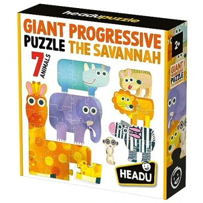 Imagen de Headu Giant Progressive Puzzle The Savannah 7 Puzzles con Grandes Piezas Mu55362 Rompecabezas educativos para niños Edad 2+ Made in Italy