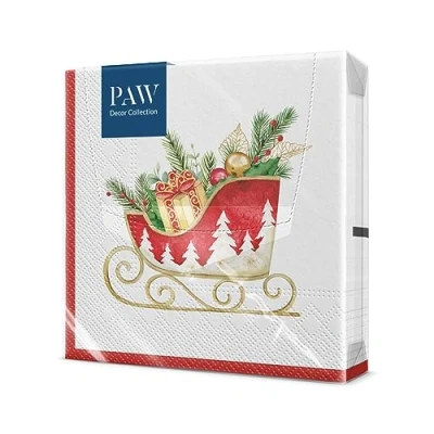 Imagen de PAW Servilletas de Papel 3 Capas (33 x 33 cm) 20 Unidades Navidad con motivos invernales y navideños Ideales para la mesa festiva Color: Holiday Sleigh