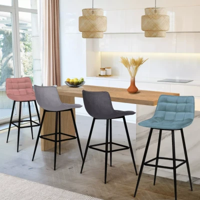 Imagen de IDMarket Juego de 4 taburetes bar Mady terciopelo Mix Color Pastel azul, gris claro, oscuro, rosa