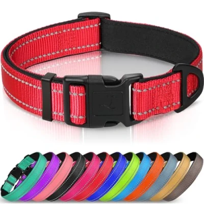Imagen de Joytale Collar Perro Reflectante,Nylon Acolchado con Neopreno,Ajustable para Perros Grande,40 60cm,Rojo