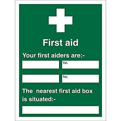 Imagen de Seco First Aid Letrero con texto en inglés &quot;Your Aiders Are/The Nearest Box Is Situated&quot;, 200 mm x 300 mm, plástico semirrígido de 1