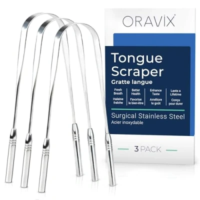 Imagen de Raspador lengua acero inoxidable Pack de 3 Limpiador Mejor e higiene bucal lingual para niños y adultos Halita Rascador ORAVIX