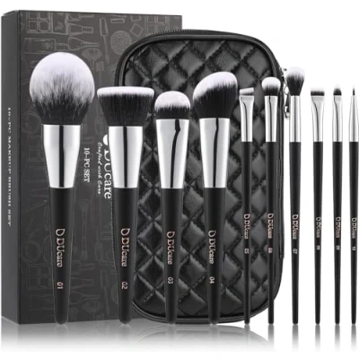 Imagen de DUcare Juego de brochas maquillaje 10 piezas profesional con bolsa cosméticos Brocha base premium contorno ojos en polvo Apto para viajes