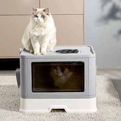 Imagen de Arenero Gatos Grande Autolimpiable para Gatos, Bandeja de Arena Pala Incluida, Cubierto, Cat Litter Box. (Gris)