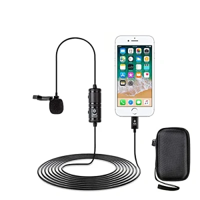 Imagen de Micrófono de Solapa para iPhone/iPad(6 Metros),Profesional Condensador Omnidireccional Lavalier Microfono Mic Compatible con iPhone 6/7/8/8 plus/11/11 Pro/12/X/XS/XR/SE,Youtube Entrevista Video