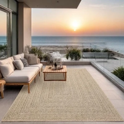 Imagen de the carpet Kansas Alfombra para Exterior e Interior con Aspecto de Yute Natural, Resistente a la Intemperie, Apta Patio y jardín, Naturaleza, 200 x 290 cm