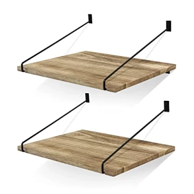Imagen de Petrala Estantería de pared madera, juego 2 estantes flotantes, rústicos, para proyectores, cocina, baño, dormitorio, salón, pasillo