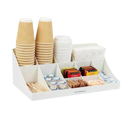 Imagen de Mind Reader COMORG WHT Organizador de café 11 compartimentos, taza 2 niveles y condimentos, 17.9 pulgadas largo x 9.5 ancho 6.6 alto, plástico, color blanco