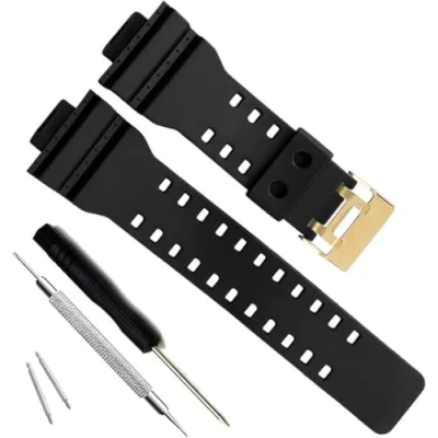 Imagen de Correa de repuesto resina natural para reloj Casio G Shock GD120/GA 100/GA 110/GA 100C, Negro + hebilla negra., Moderno