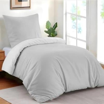Imagen de Dreamzie Funda Nordica Cama 135x200 cm con 1 Almohada 80x80 Gris Claro/Blanco nordicas de 100% Microfibra. Nórdica Certificada sin Productos Químicos