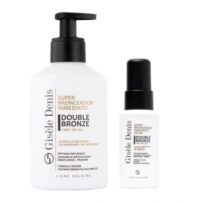 Imagen de GISÈLE DENIS Pack Super Bronceador Inmediato Double Bronze, Facial 40 ml + Corporal 250 ml, en Crema, Acelerador del Bronceado, Solar, Agradable Fragancia, Fórmula Vegana