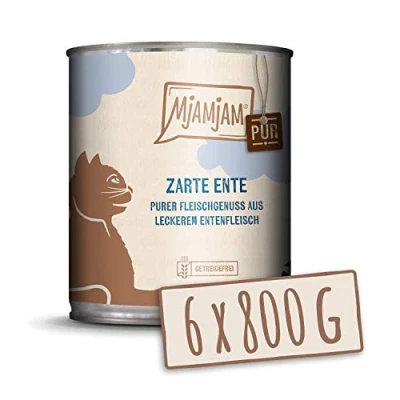 Imagen de MjAMjAM comida húmeda premium para gatos pure meat enjoy de pato tierno, pack 6 (6 x 800 g), sin cereales con extra carne