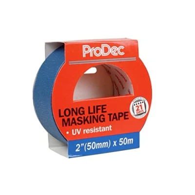 Imagen de ProDec Cinta de enmascarar para pintores multisuperficies larga duración, resistente al calor y a los rayos UV, líneas pintura afiladas decoración interiores, compatible con todas las pinturas, 50 mm ancho