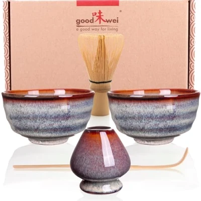 Imagen de Goodwei Juego de té Matcha para Dos Bol té, batidor y Soporte Incl. Caja Regalo (Uji), Cerámica, 2x 180 ml
