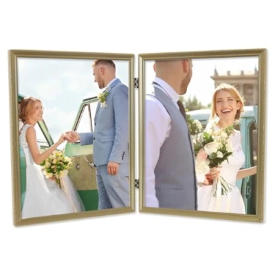Imagen de Lawrence Frames Diseño de borde cuentas, doble 8 x 10, oro satinado