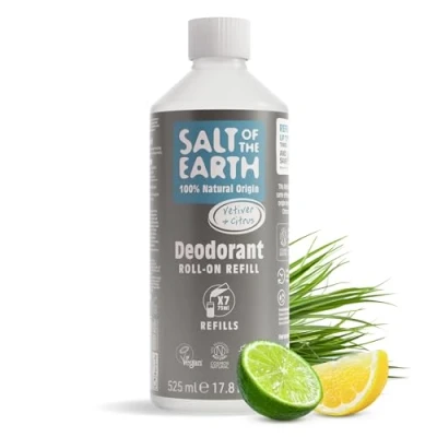 Imagen de Natural Deodorant Roll On Refill by Salt of the Earth, Vetiver &amp; Citrus Vegan, Long Lasting Protection, Leaping Bunny Approved, Made in UK 525ml