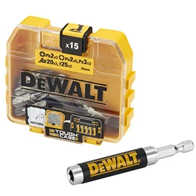 Imagen de DeWalt DT71511 QZ Juego de 16 Piezas guía telescópica magnética compacta x1, Puntas atornillar 25mm: Ph2, Pz2 x6, Pz3 x3, T20, T25 x2, Único