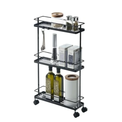 Imagen de YAMAZAKI Home Carro de Almacenamiento portátil con estantes y Ruedas, Ideal para cocinas Informal Negro