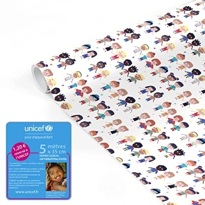 Imagen de Clairefontaine 231622UNICEFC Una bobina de papel regalo UNICEF Tiny Rolls 5 x 0,35 m (especial pequeño) 80 g, Farandole