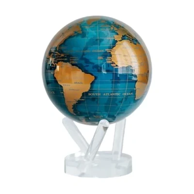 Imagen de Globo MOVA Mapa Mundial Azul y Oro 4.5&quot;con Base Giratorio Solar, Regalo Único, Decoración para Hogar Oficina Hombres, Mujeres Niños