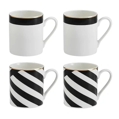 Imagen de Mikasa Luxe Deco Juego de 4 tazas, Tazas porcelana fina con estampado geométrico para té y café, 380ml Envase regalo apto lavavajillas