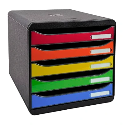 Imagen de EXACOMPTA 3097298D Módulo individual con 5 cajones para documentos A4+, ultra rígido, abiertos, stop de seguridad 347x278x271 mm BIG BOX PLUS Negro/multicolor