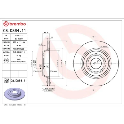 Imagen de BREMBO 08.D864.11 Disco de freno 271 11 5 macizo revestido FORD: Focus Mk4 Hatchback, Berlina