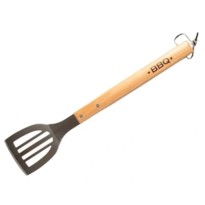 Imagen de Fackelmann Espátula para Barbacoa, Acero Inoxidable y Mango de Madera FSC Robusto Ligero, Grande, Colgable Ahorrar Espacio, Utensilios 42 cm Longitud, 1 ud.