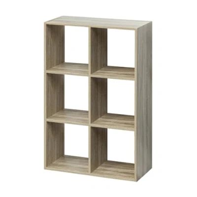 Imagen de Acomoda Textil Estantería para Pared y Suelo de Madera Moderna Resistente Dormitorio, Cocina, Baño Oficina. Estante Organizar Fácil Instalación. (6 Cubos, Natural)