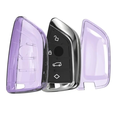 Imagen de kwmobile Carcasa para Mando Compatible con BMW Llave de Coche Smart Key 3 Botones Funda Llaves TPU Transparente Violeta/Transparente
