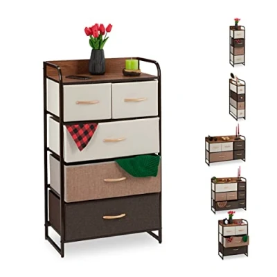 Imagen de Relaxdays Mueble Modular, 5 Cajones deslizantes, Balda, Cestas Plegables, Cómoda de Tela, 100 x 58 31,5 cm, Marrón, b