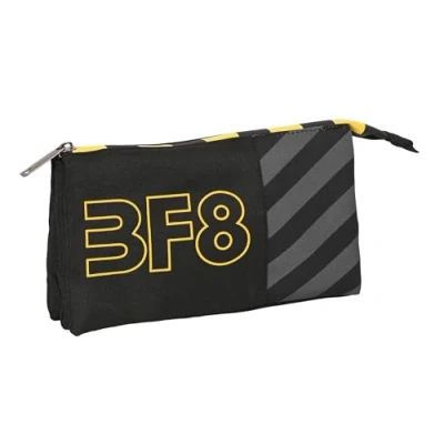 Imagen de Blackfit8 Zone Portatodo Triple, Tejido Reciclable, Estuche Infantil, Niño, Ideal para Niños en Edad Escolar, Cómodo y Versátil, Calidad Resistencia, 22x3x12 cm, Color Negro