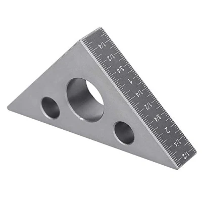 Imagen de Regla Triangular de Ángulo Aleación Aluminio 45/90 Grados Medidor Recto Esmerilado 3.7 X 2.7 0.6 In Herramienta para Trabajar Madera