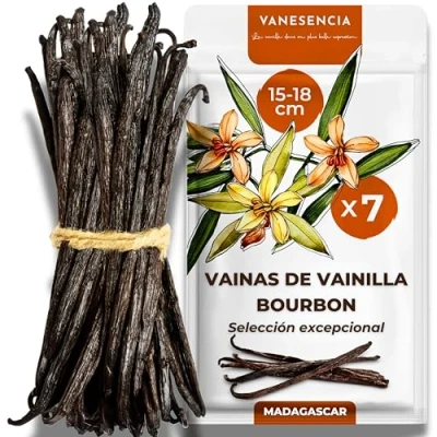 Imagen de Vainas de Vainilla Bourbon XL 15 18 cm en Rama Madagascar Aroma Intenso y Auténtico Bolsa zip hermética VANESENCIA (7 XL)