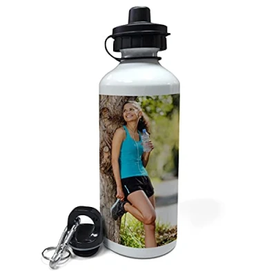 Imagen de LolaPix Botella Personalizada. de Aluminio Inoxidable con Foto. Agua. Water Bottle. Cantimplora. Libre BPA. 600ml. Doble Tapã“N Color Blanco