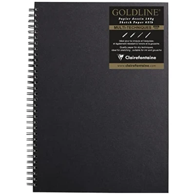 Imagen de Clairefontaine 34252C Un carnet à spirale Goldline 64 pages blanches (format Portrait) 29,7x42 cm 140g, couverture rigide noire