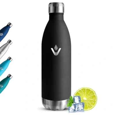 Imagen de Grsta Botella Agua Acero Inoxidable, Termica 1 litro, Sin BPA Termo, Mantiene 24H Frio/12H Calor, Reutilizable Cantimplora Termica, Prueba de Fugas para Gimnasiom, Sport, Colegio