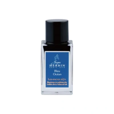 Imagen de Jacques Herbin 16018JT Botella de tinta con purpurina dorada para bolígrafo, rodillo y pluma cristal 15 ml, azul océano