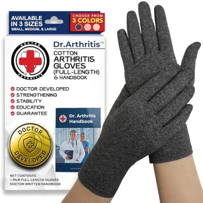 Imagen de Guantes Artritis Desarrollados por Médicos Compresión para Aliviar Síntomas Artritis, Enfermedad de Raynaud y Túnel Carpiano Incluye Manual Escrito Médico [Color Gris, Talla L]