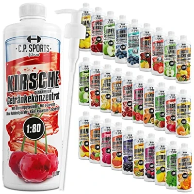 Imagen de C.P.Sports Concentrado de bebida, Jarabe Bebida 1, 2, 5, 10 litros, 1:80 + bomba dosificadora, 20 variedades, mineral beber con carnitina y vitaminas sin azúcar