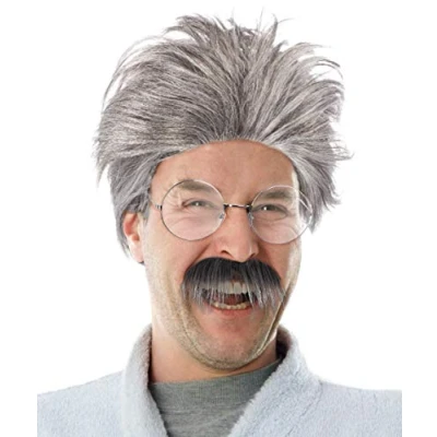Imagen de Balinco Set con Peluca Abuelo Gris + Bigote Gafas Redondas Disfraz Fiesta Carnaval Accesorio de