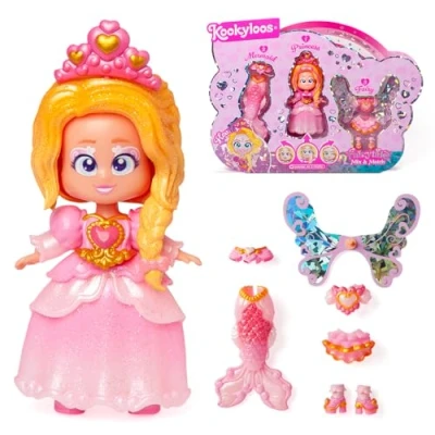 Imagen de KOOKYLOOS Fairytale Mix &amp; Match, Hearts Muñeca 3 en 1 de temática fantasía. Contiene muñeca, Outfit Princesa, Sirena y Hada