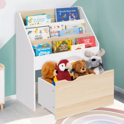 Imagen de Estantería infantil MANA con 3 estantes y 1 bandeja sobre ruedas de haya color blanco