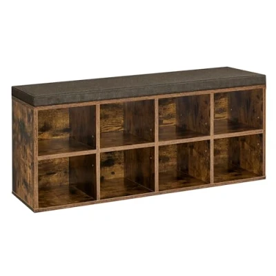 Imagen de VASAGLE Banco, Organizador Zapatero con 8 Compartimentos y 4 Estantes Ajustables, Asiento Acolchado, Compacto, para Entrada, Pasillo, Armario, Marrón Rústico LHS238K01, Acacia, 116.4x30.5x 48cm