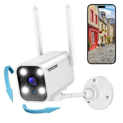 Imagen de Topodome Camara Vigilancia WiFi Exterior, FHD 1080P Cámara IP Interior, PTZ 180/70 con Detección de Movimiento Humano, Seguimiento Automático, Visión Nocturna Color, Audio Bidireccional